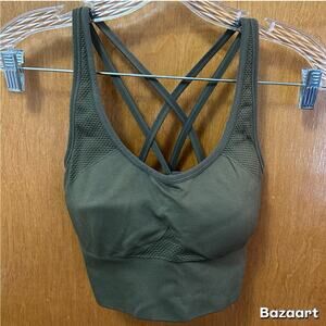 Preowned Velocity Sports Bra Sage Green Women L Removable Pads Cross Back Strap
